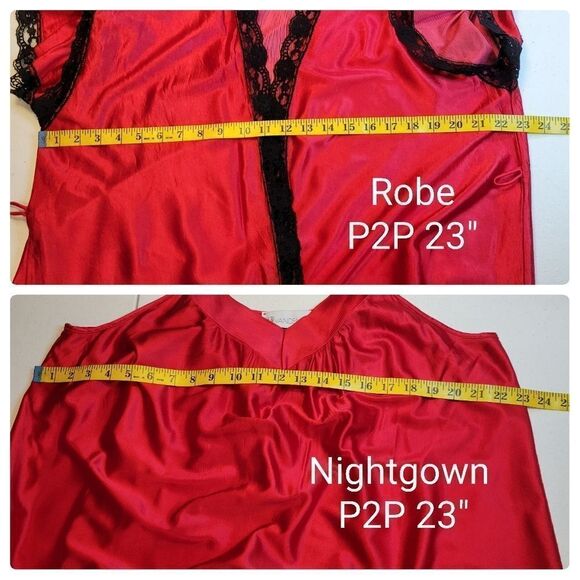 Vandemere Vintage Nightgown and Peignoir Robe Set Red Black Lace Plus Size 1X - Picture 11 of 16